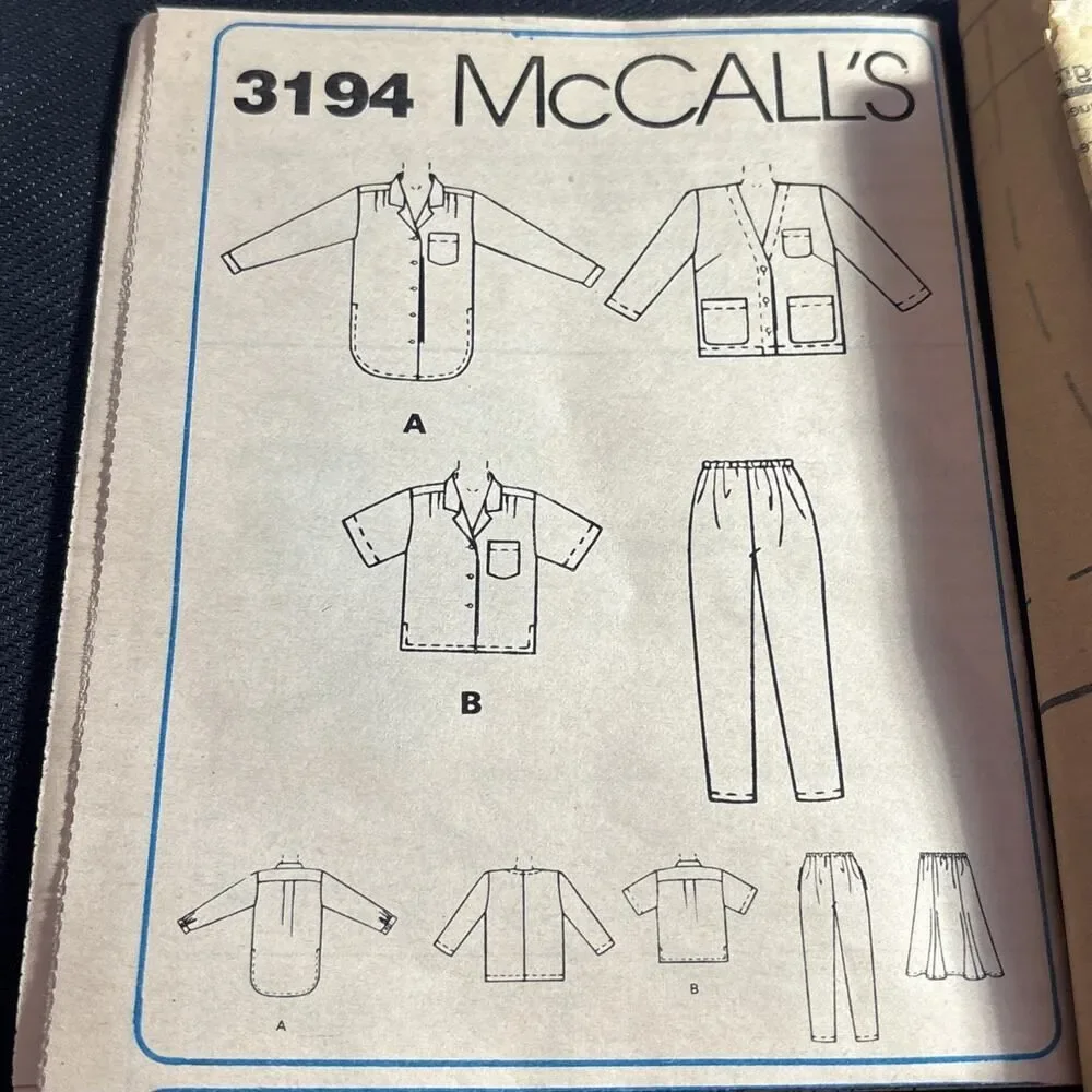 MCCALLS 3194 UC Jacket, Blouse, Dress, Skirt & Pants sewing pattern VTG.